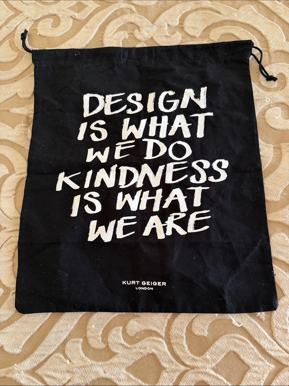 Kurt Geiger Black Drawstring Dust bag with White Slogan